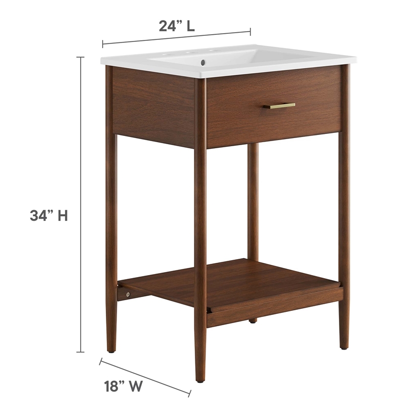 Pemberly Row Wooden Contemporary Bathroom Vanity in Walnut White