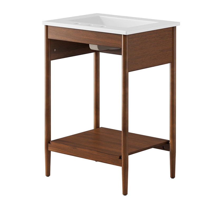 Pemberly Row Wooden Contemporary Bathroom Vanity in Walnut White