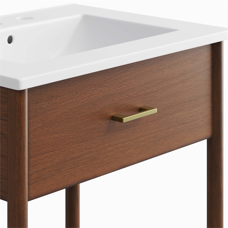 Pemberly Row Wooden Contemporary Bathroom Vanity in Walnut White