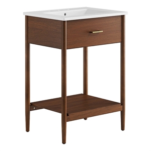Pemberly Row Wooden Contemporary Bathroom Vanity in Walnut White
