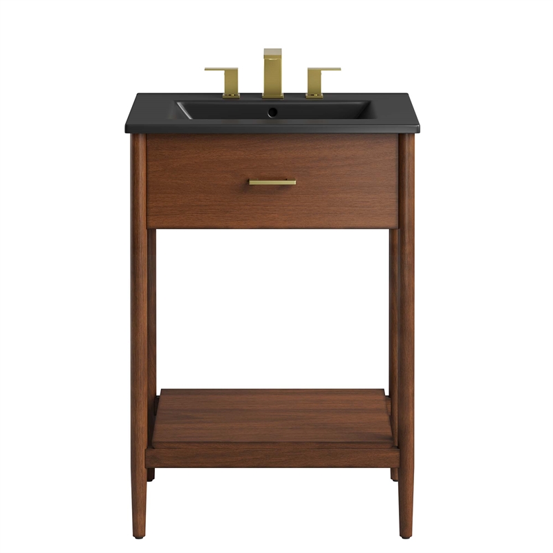 Pemberly Row Wooden Contemporary Bathroom Vanity in Walnut Black