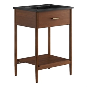 Pemberly Row Wooden Contemporary Bathroom Vanity in Walnut Black