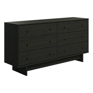 Pemberly Row 61&quot W 6-Drawer Engineered Wood Dresser in Black Oak