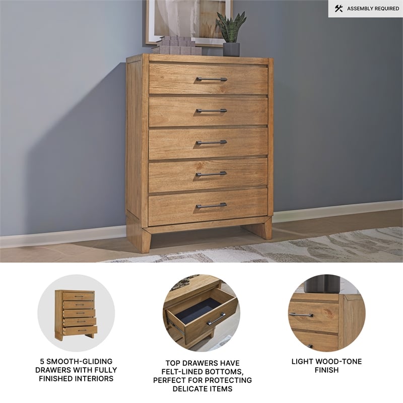 Pemberly Row Wooden Contemporary Light Brown Chest of Drawers