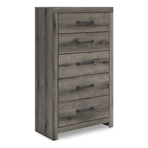 Pemberly Row Engineered Wood Contemporary Dark Gray 5 Drawer Chest