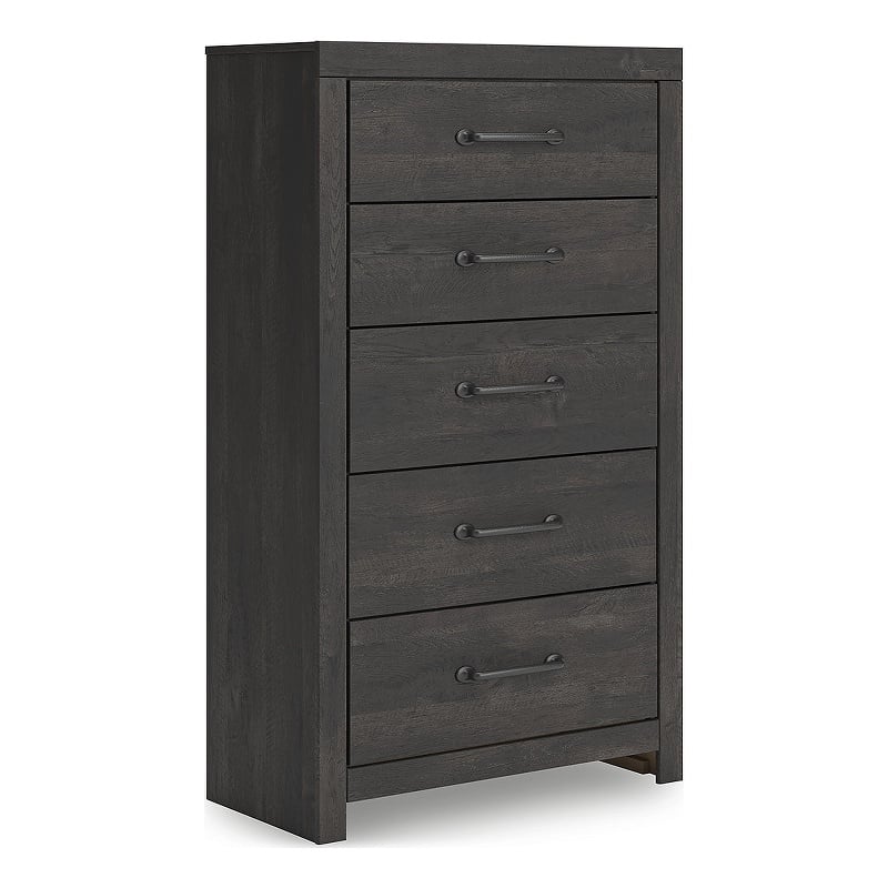 Pemberly Row Engineered Wood Contemporary Dark Gray 5 Drawer Chest