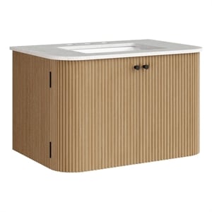 Pemberly Row 30&quot Wall-Mount Bathroom Vanity with Marble Sink in Natural