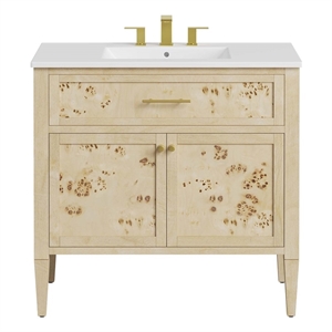 Pemberly Row Contemporary 36&quot Wood Bathroom Vanity in White Burl