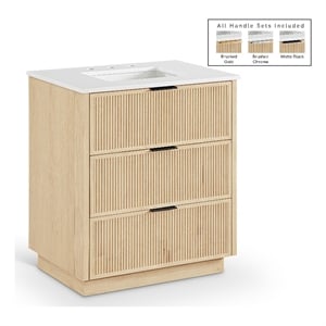 Pemberly Row Contemporary 30&quot Natural Engineered Stone Bathroom Vanity