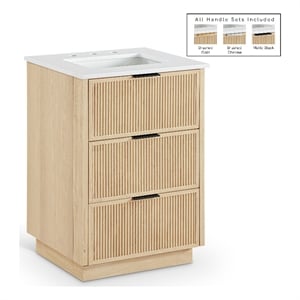 Pemberly Row Contemporary 24&quot Natural Engineered Stone Bathroom Vanity