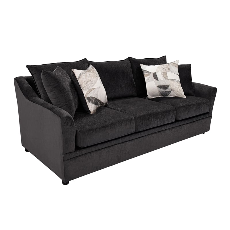 Pemberly Row Traditional Polyester Upholstered Sofa in Dark Gray