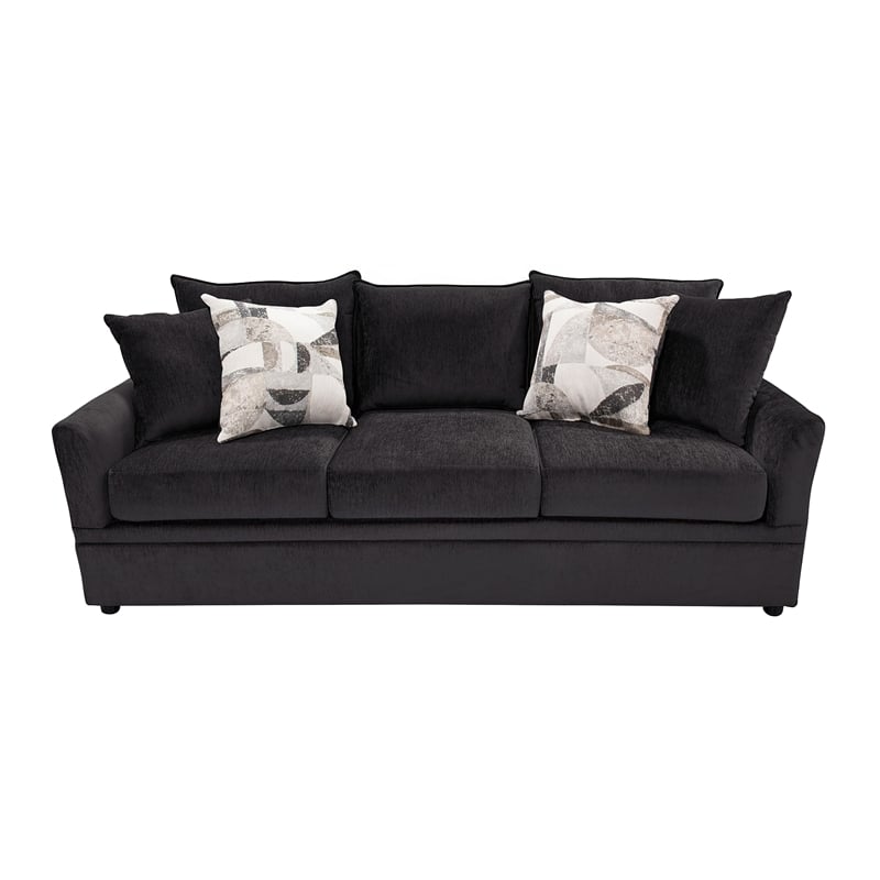 Pemberly Row Traditional Polyester Upholstered Sofa in Dark Gray