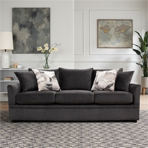 Pemberly Row Traditional Polyester Upholstered Sofa in Dark Gray