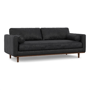 Pemberly Row 89&quotW Modern Sofa in Lead Black Semi-Aniline Genuine Leather