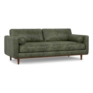 Pemberly Row 89&quotW Modern Sofa in Moss Green Semi-Aniline Genuine Leather