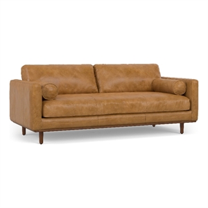 Pemberly Row Mid-Century Modern 89&quotW Sofa in Sienna Genuine Leather