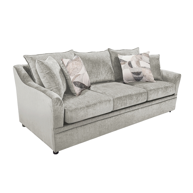 Pemberly Row Traditional Polyester Upholstered Sofa in Light Gray