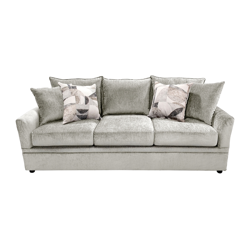 Pemberly Row Traditional Polyester Upholstered Sofa in Light Gray