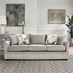 Pemberly Row Traditional Polyester Upholstered Sofa in Light Gray