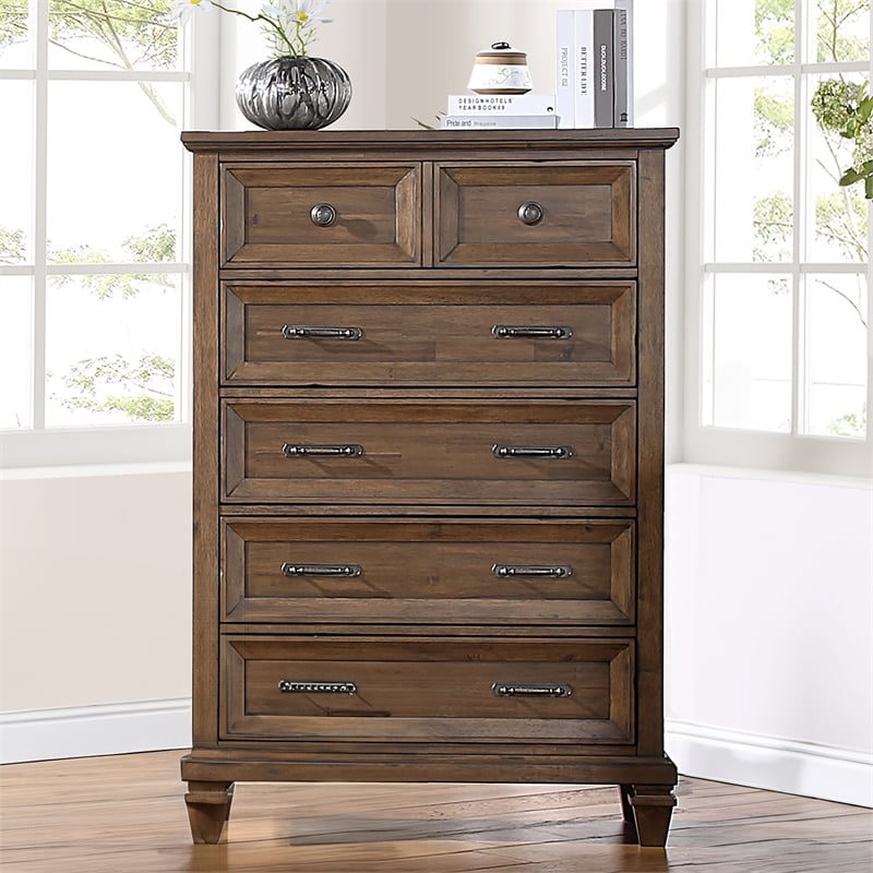 Pemberly Row Traditional Wood 5-Drawer Chest in Vintage Mocha
