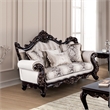 Pemberly Row Traditional Tufted Beige Fabric Loveseat in Dark Cherry