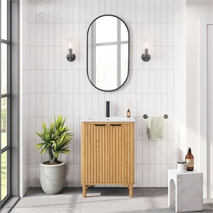 Pemberly Row 24&quot Single Bath Vanity in Oak Light Brown with White Ceramic Top
