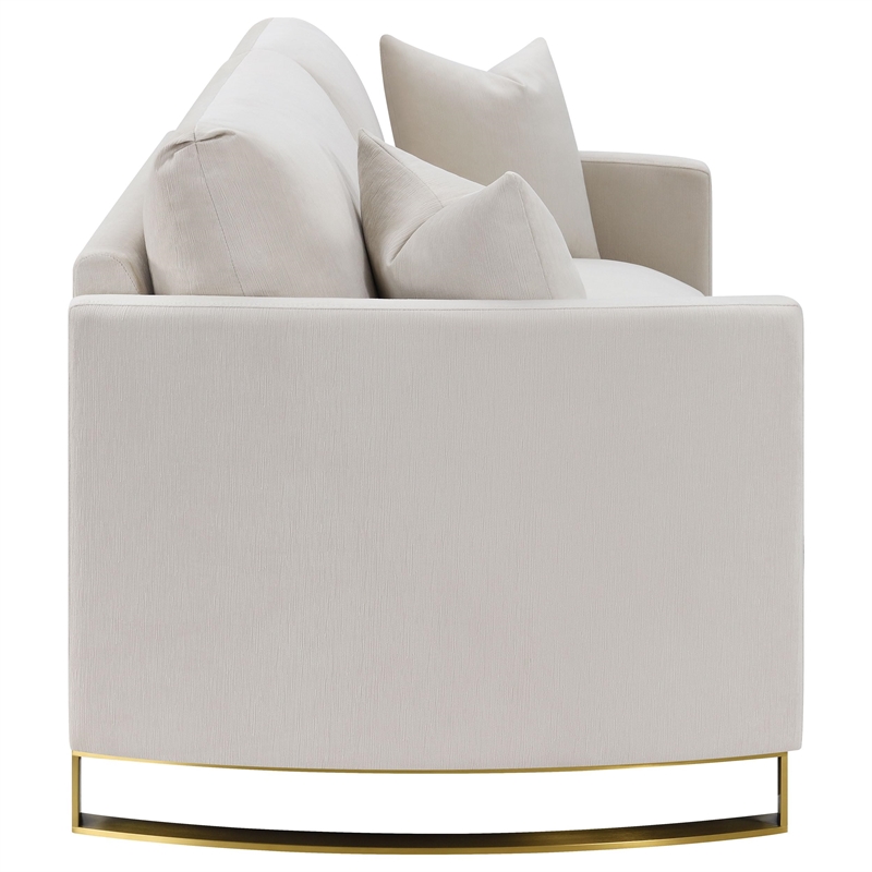 Pemberly Row Contemporary Upholstered Curved Track Arm Loveseat Beige