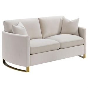Pemberly Row Contemporary Upholstered Curved Track Arm Loveseat Beige