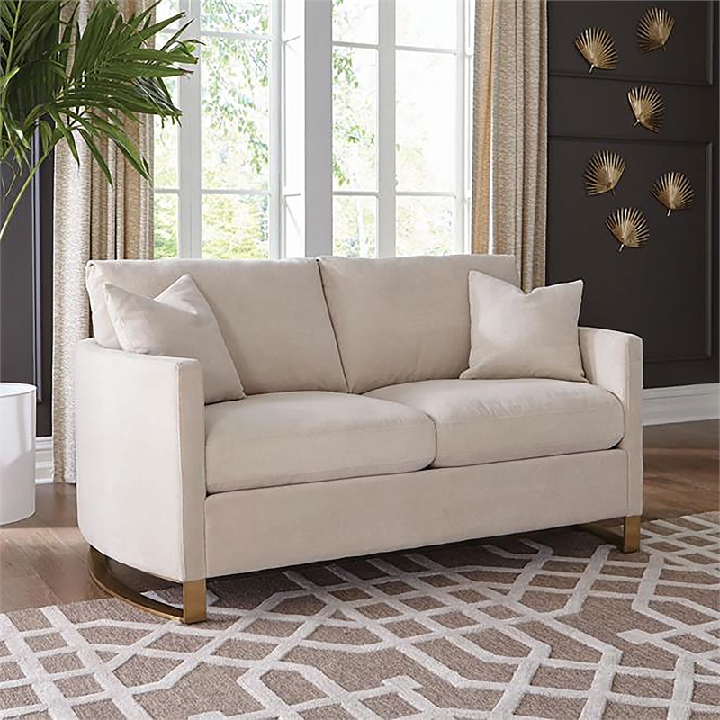 Pemberly Row Contemporary Upholstered Curved Track Arm Loveseat Beige