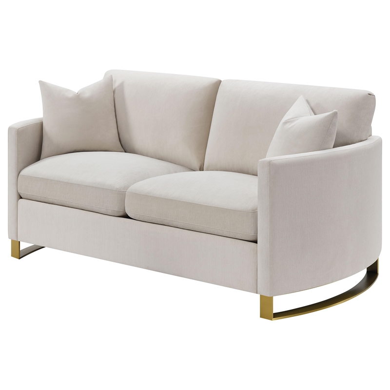 Pemberly Row Contemporary Upholstered Curved Track Arm Loveseat Beige