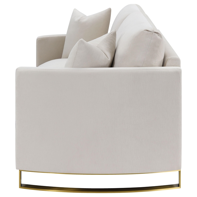 Pemberly Row Contemporary Upholstered Curved Track Arm Loveseat Beige