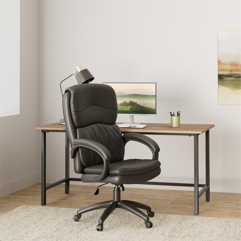 Pemberly Row High Back Black Bonded Leather Executive Chair with Padded Arms