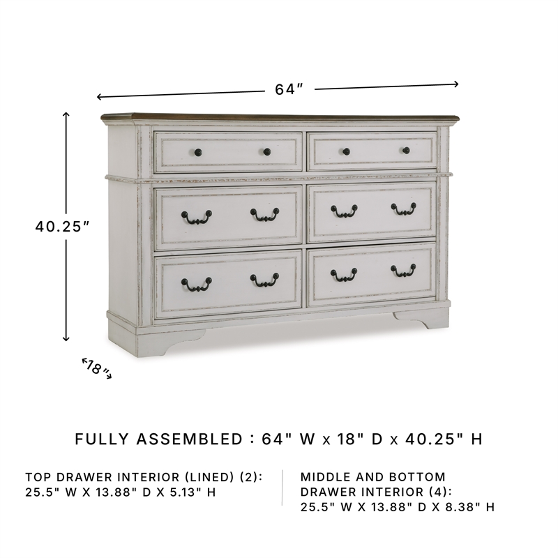 Pemberly Row Wooden Traditional White Finish Bedroom Dresser