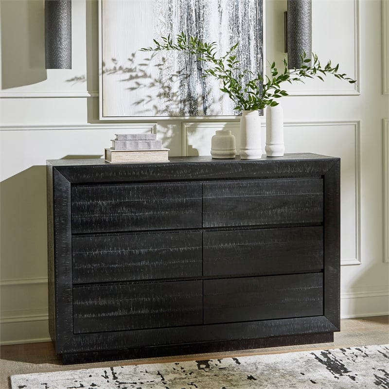 Pemberly Row Wooden Farmhouse Distressed Black Finish Bedroom Dresser