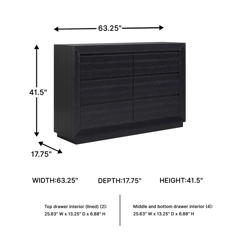 Pemberly Row Wooden Farmhouse Distressed Black Finish Bedroom Dresser