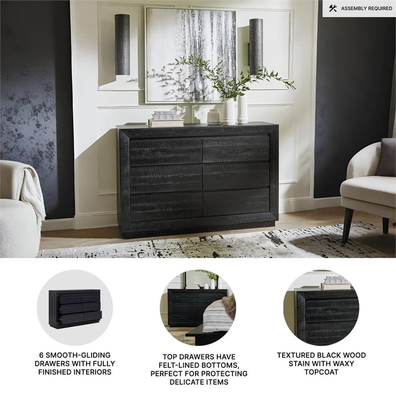 Pemberly Row Wooden Farmhouse Distressed Black Finish Bedroom Dresser
