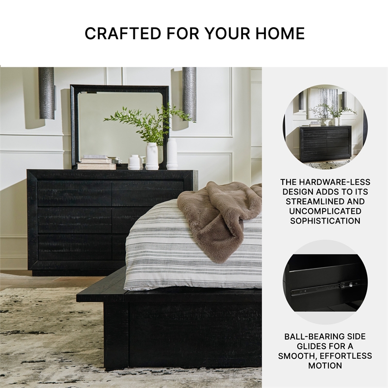 Pemberly Row Wooden Farmhouse Distressed Black Finish Bedroom Dresser