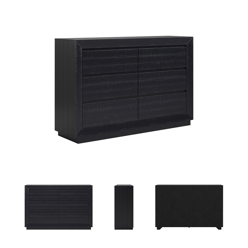 Pemberly Row Wooden Farmhouse Distressed Black Finish Bedroom Dresser