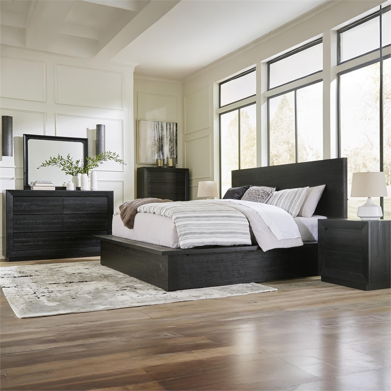 Pemberly Row Wooden Farmhouse Distressed Black Finish Bedroom Dresser