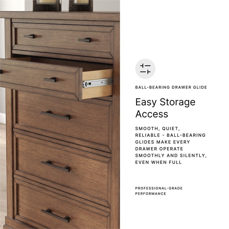 Pemberly Row Wooden Traditional Brown Finish Chest of Drawers