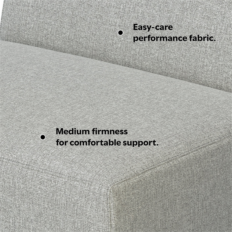 Pemberly Row Center Armless Sofa Module in Tightly Woven Performance Fabric
