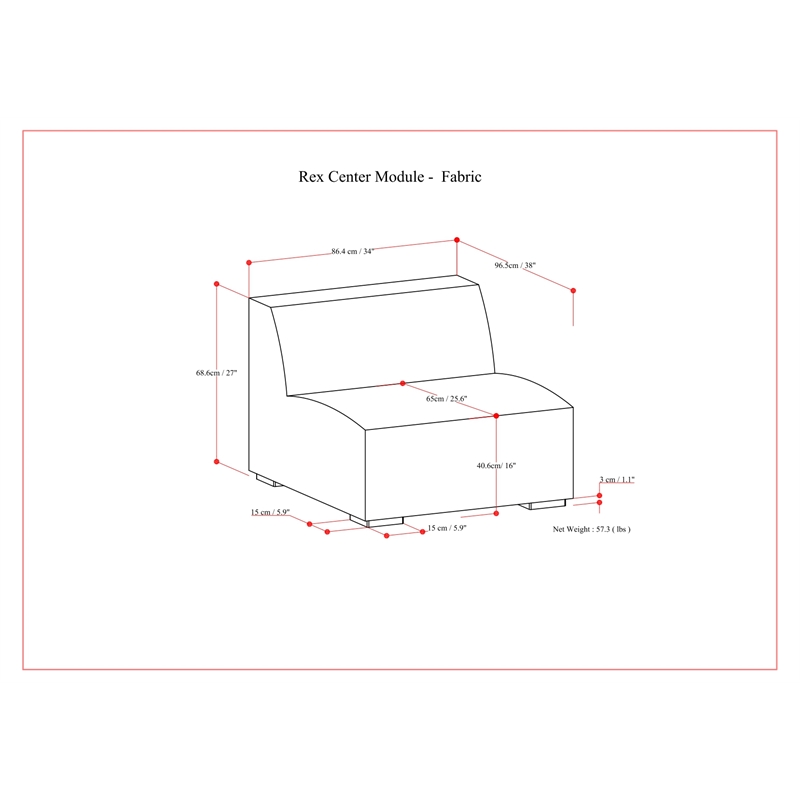 Pemberly Row Center Armless Sofa Module in Tightly Woven Performance Fabric