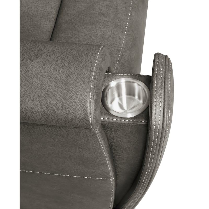 Pemberly Row Faux Leather Triple Power Reclining Loveseat in Charcoal