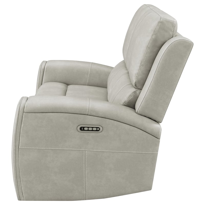 Pemberly Row Faux Leather Triple Power Reclining Loveseat in Gray
