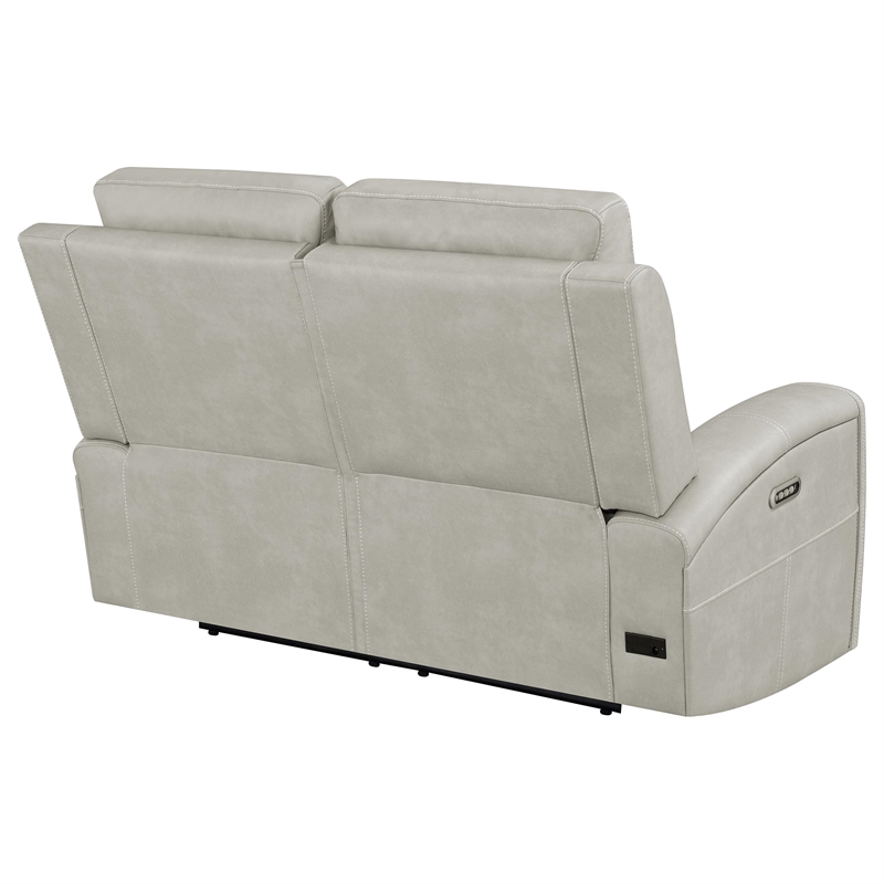 Pemberly Row Faux Leather Triple Power Reclining Loveseat in Gray