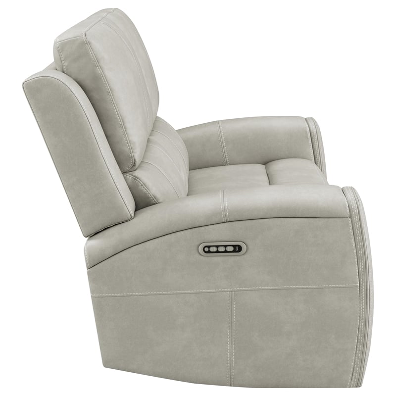 Pemberly Row Faux Leather Triple Power Reclining Loveseat in Gray