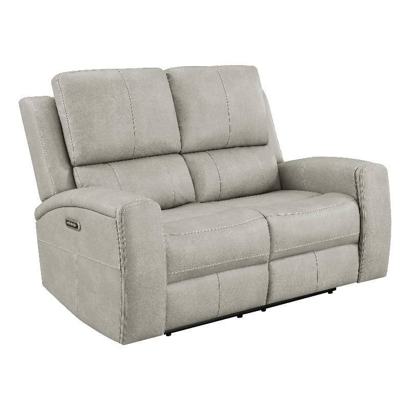 Pemberly Row Faux Leather Triple Power Reclining Loveseat in Gray