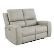 Pemberly Row Faux Leather Triple Power Reclining Loveseat in Gray