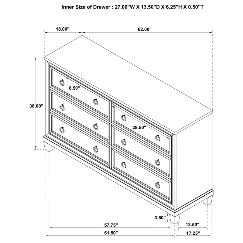 Pemberly Row 6-Drawer Wood Bedroom Dresser Cabinet in Washed Oak Brown