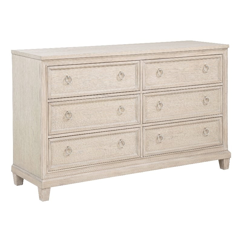 Pemberly Row 6-Drawer Wood Bedroom Dresser Cabinet in Washed Oak Brown